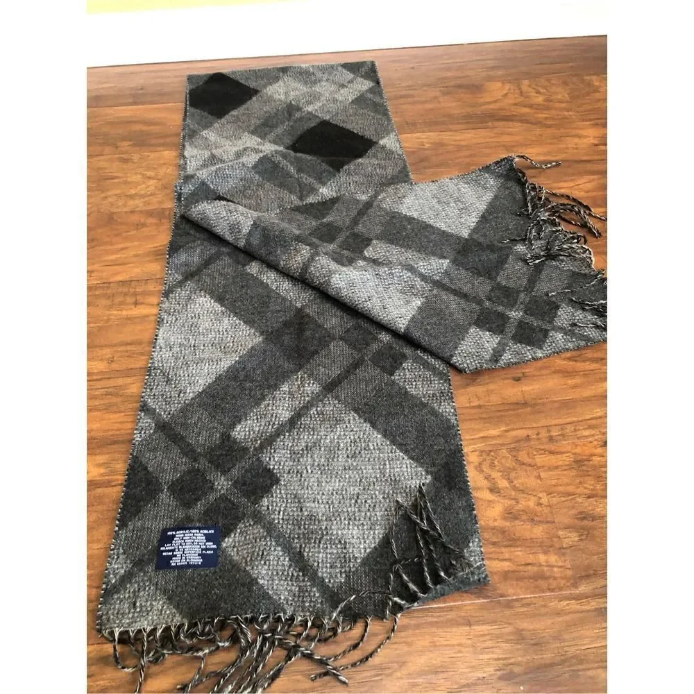 Vintage Gray Black White Plaid Scarf Made in Germany 100% Acrylic
